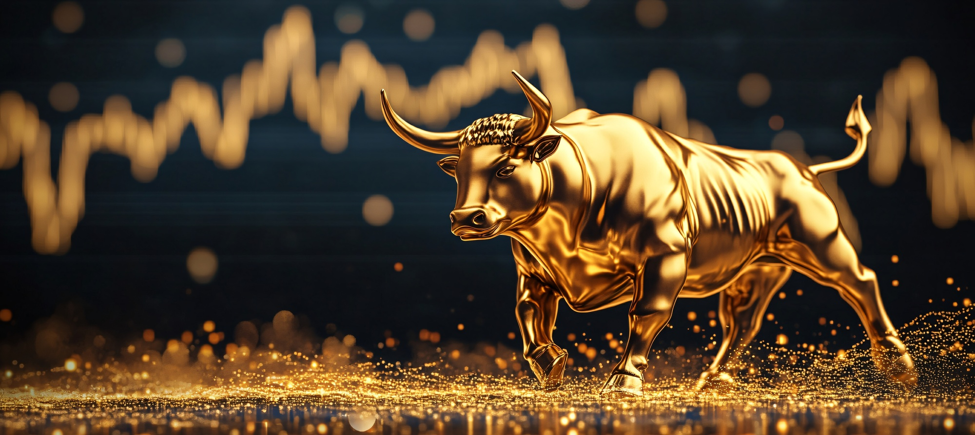 Gold bull statue resembling gold market trading.